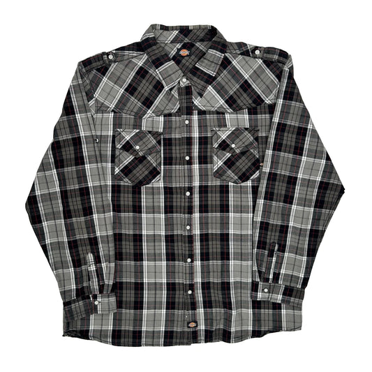 Vintage Dickies Checked Flannel Shirt - 2XL Grey Cotton