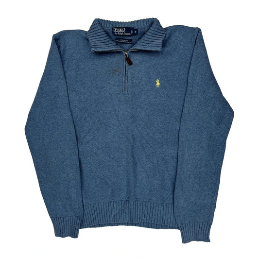 Vintage Polo By Ralph Lauren 1/4 Zip - Small Blue Cotton