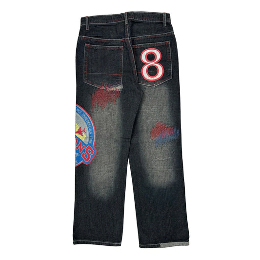 Number 8 Best Company Baggy Graphic Jeans - 29W 28L Dark Wash Cotton