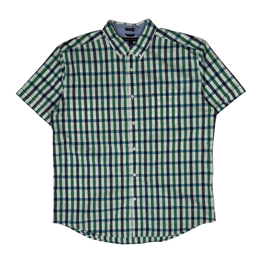 Vintage Tommy Hilfiger Checked Short Sleeve Shirt - XL Blue Cotton