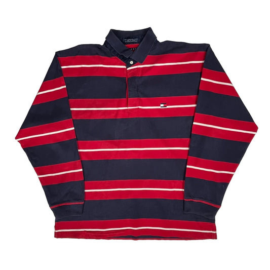 Tommy Hilfiger Striped Rugby Shirt - XL Navy Cotton