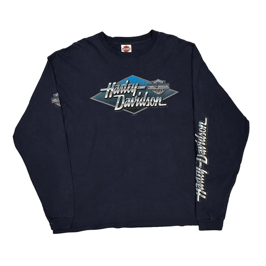 Fox River Harley Davidson Graphic Long Sleeve T-Shirt - 2XL Navy Cotton