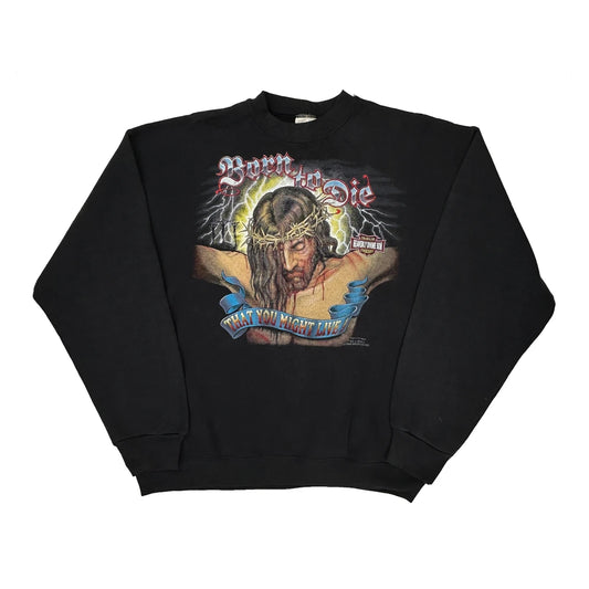 1991 Born To Die Tultex Jesus Christ Sweatshirt - XL Black Cotton