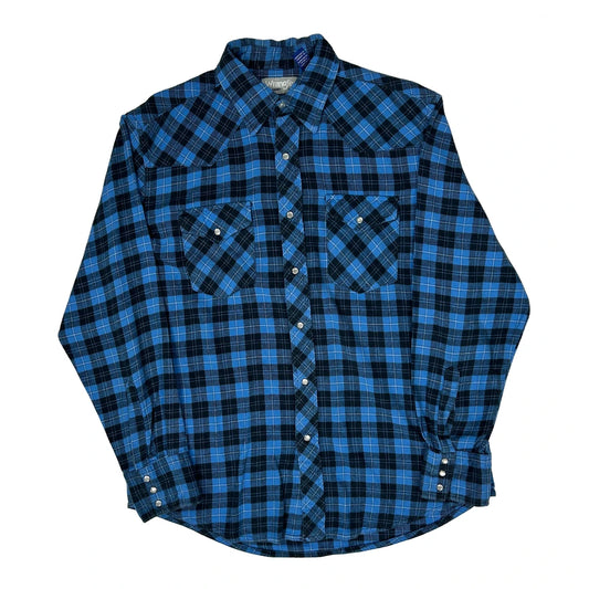 Vintage Wrangler Checked Flannel Shirt - Large Blue Cotton