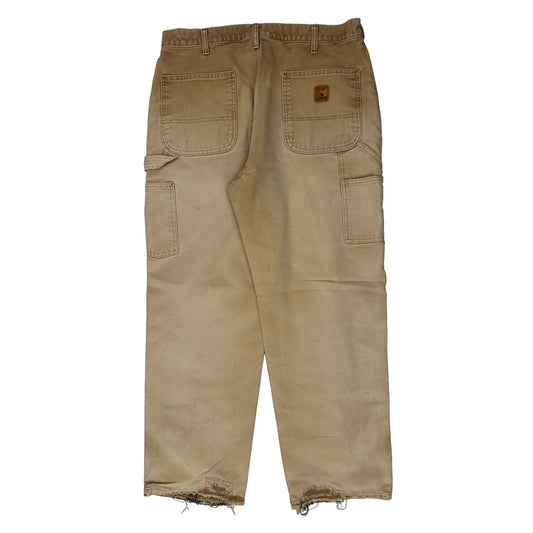 Carhartt Flannel Blanket Lined Carpenter Trousers - 34W 31L Beige Cotton