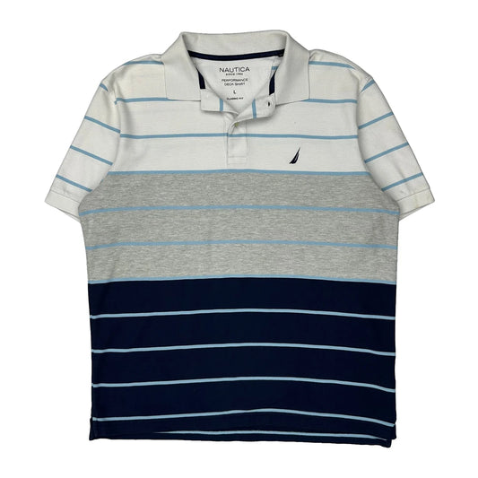 Nautica Striped Polo Shirt - Large Navy Cotton