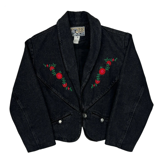 Kenzo Jeans Cropped Denim Blazer - Medium Black Cotton