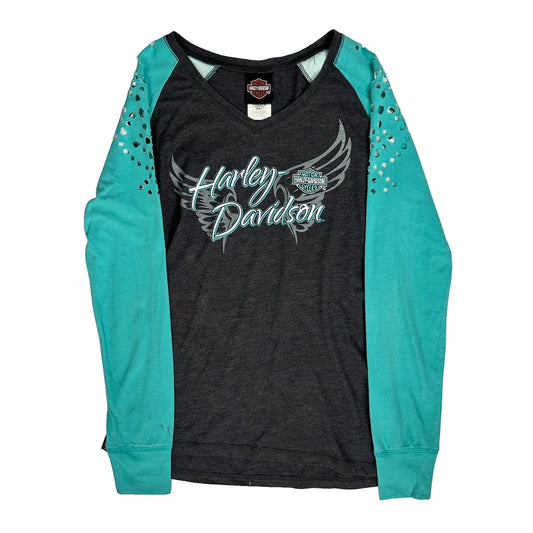 Motorcycles Harley Davidson Studded Long Sleeve T-Shirt - Large Grey Cotton