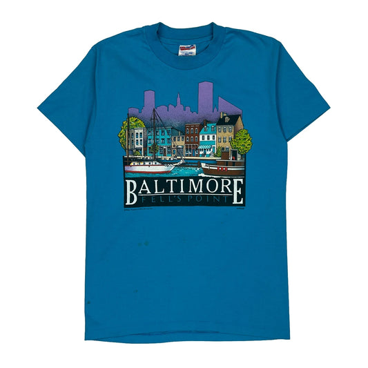 Single Stitch Baltimore Fell'S Point Hanes Graphic T-Shirt - Medium Blue Cotton Blend