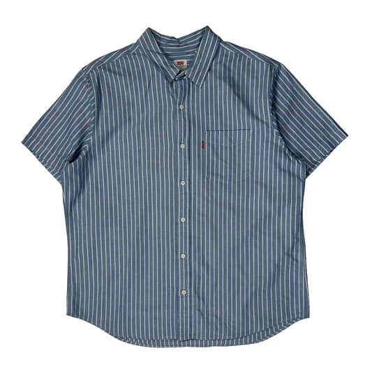 Levis Striped Short Sleeve Shirt - XL Blue Cotton