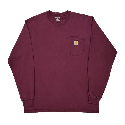 Carhartt Long Sleeve T-Shirt - Medium Burgundy Cotton