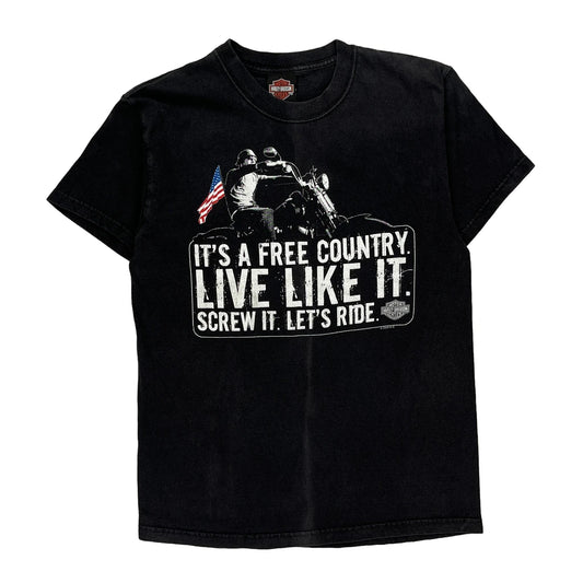 Harley Davidson Graphic T-Shirt - Medium Black Cotton