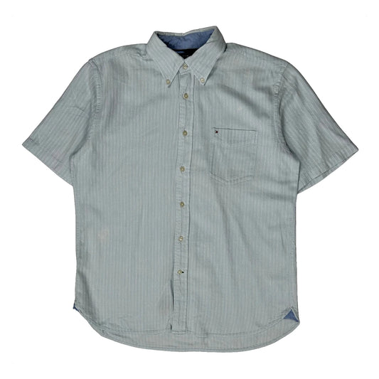 Vintage Tommy Hilfiger Striped Short Sleeve Shirt - Large Blue Cotton