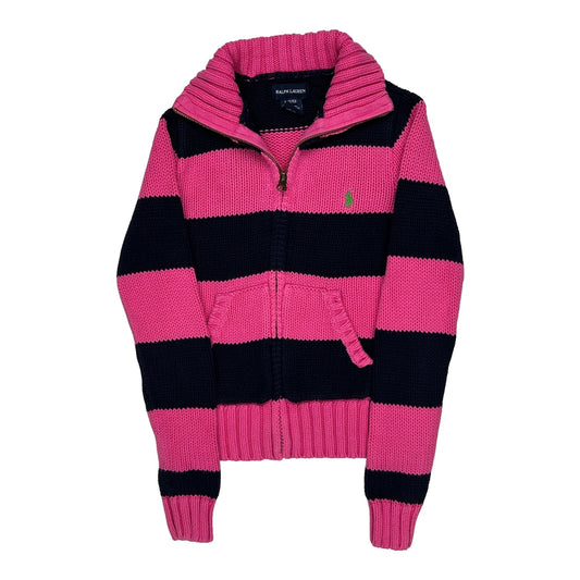 Age 8-10 Ralph Lauren Striped Zip Up - Medium Navy Cotton