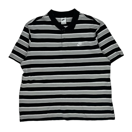 Vintage Nike Striped Polo Shirt - XL Black & White Cotton