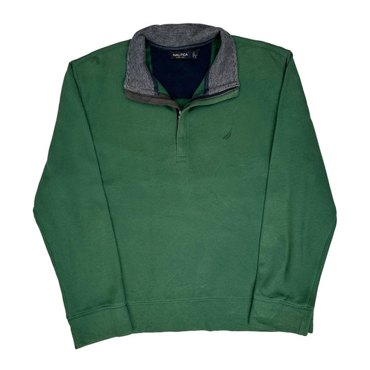 Nautica 1/4 Zip - Large Green Cotton Blend