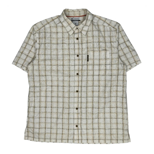 Vintage Columbia Checked Short Sleeve Shirt - XL Beige Cotton