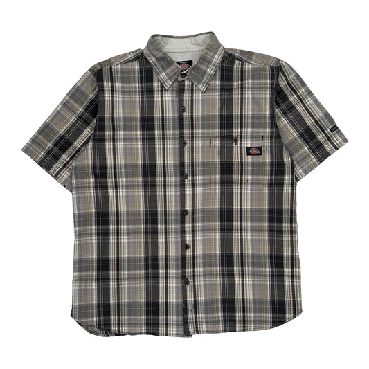 Dickies Checked Short Sleeve Shirt - XL Beige Cotton