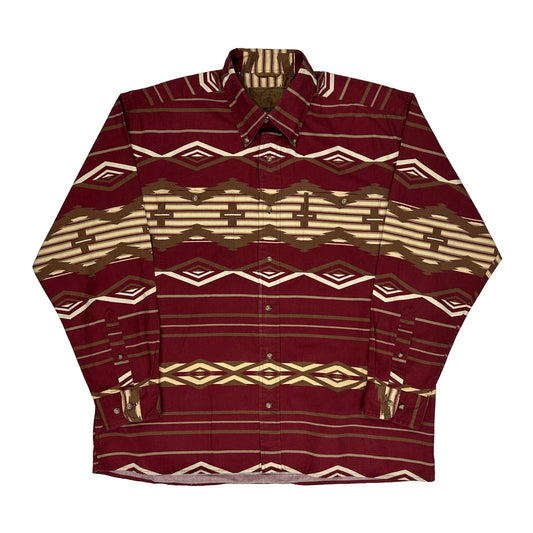 Navajo Clearwater Outfitters Aztec Patterned Shirt - Large Burgundy Cotton