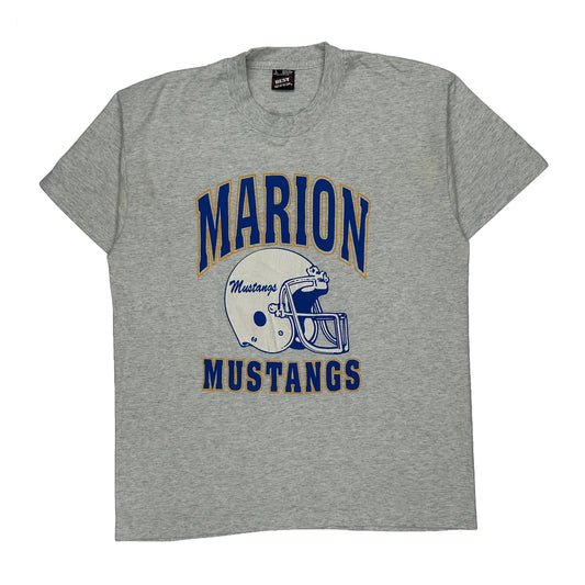 Marion Mustangs Fruit Of The Loom College T-Shirt - Large Grey Cotton Blend