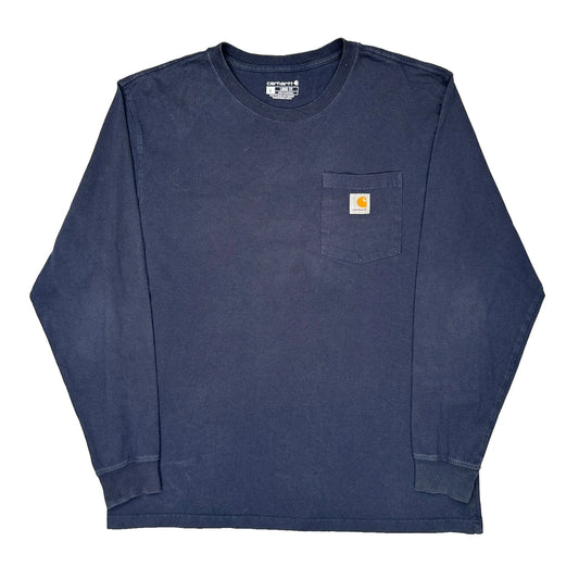 Carhartt Long Sleeve T-Shirt - Large Navy Cotton