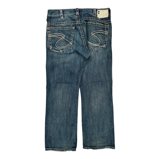 Silver Contrast Stitch Jeans - 36W 30L Blue Cotton