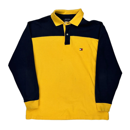 Tommy Hilfiger Striped Rugby Shirt - Large Yellow Cotton