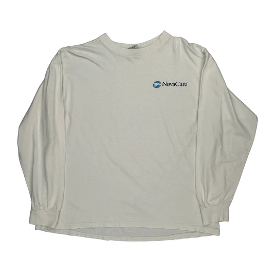 Oneita Single Stitch Long Sleeve T-Shirt - XL White Cotton