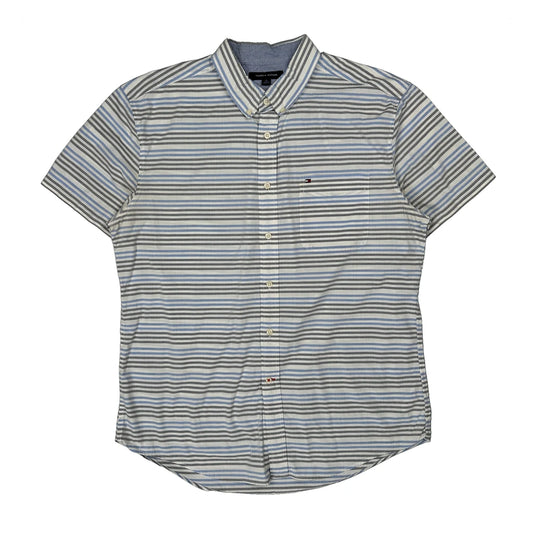 Tommy Hilfiger Striped Short Sleeve Shirt - XL Blue Cotton