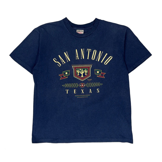 San Antonio Texas Oneita Single Stitch T-Shirt - Large Blue Cotton
