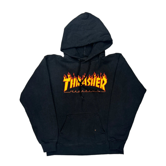 Flame Logo Thrasher Graphic Hoodie - Medium Black Cotton Blend