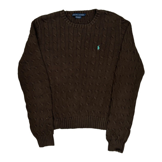 Ralph Lauren Cable Knit Jumper - Large Brown Cotton