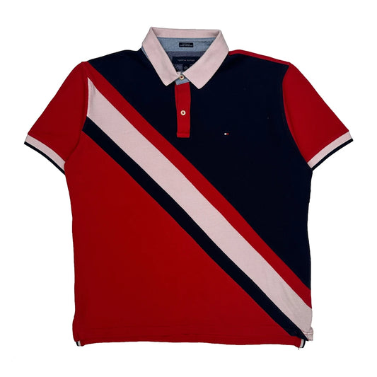 Vintage Tommy Hilfiger Striped Polo Shirt - XL Red Cotton