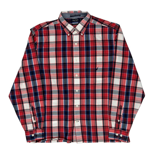Nautica Checked Shirt - Large Red Cotton