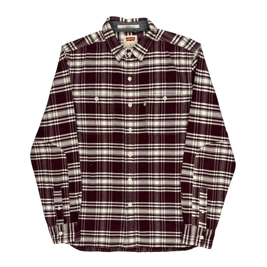 Levis Checked Flannel Shirt - Medium Burgundy Cotton