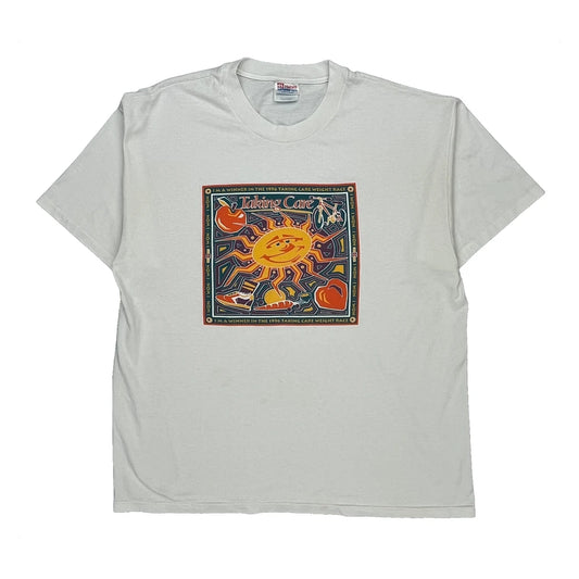 Taking Care Weight Race Hanes Graphic T-Shirt - XL White Cotton Blend