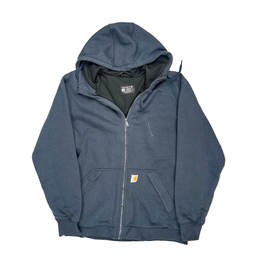 Thermal Lined Carhartt Full Zip Hoodie - Large Blue Cotton