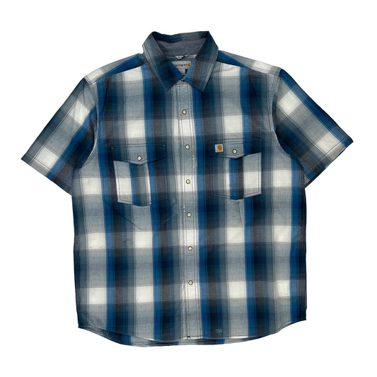 Carhartt Checked Short Sleeve Shirt - Large Blue Cotton Blend