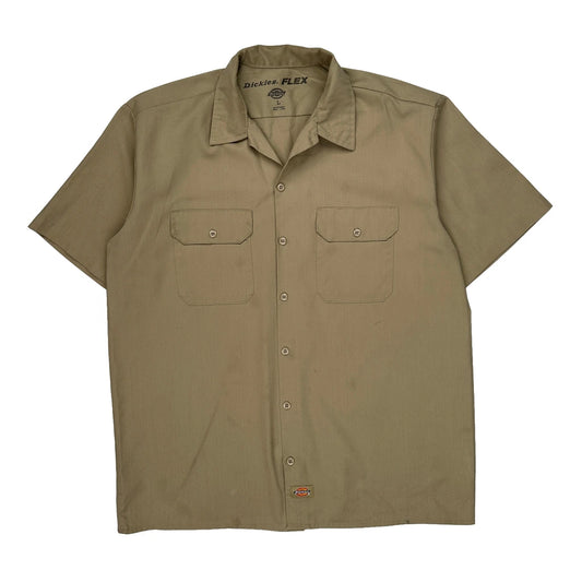 Dickies Short Sleeve Shirt - Large Khaki Cotton Blend