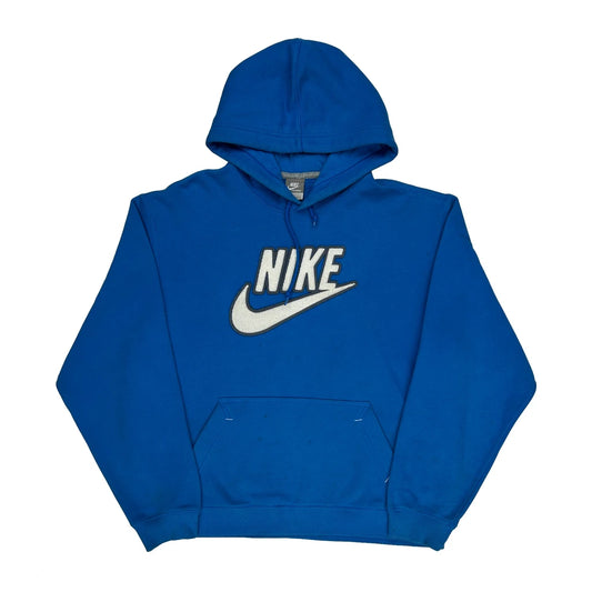 Y2K Nike Spellout Hoodie - Large Blue Cotton