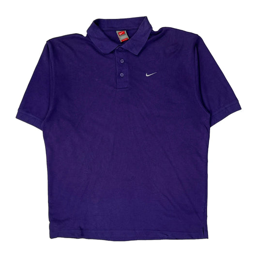 Vintage Nike Fitted Polo Shirt - Large Purple Cotton