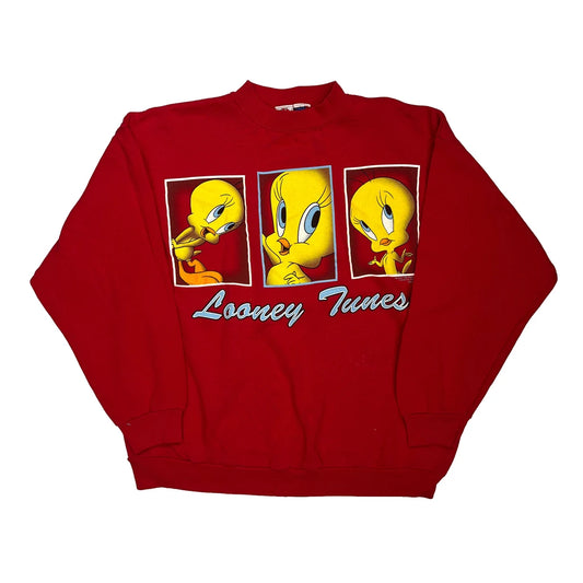 Tweety Bird Looney Tunes Cartoon Sweatshirt - Large Red Cotton