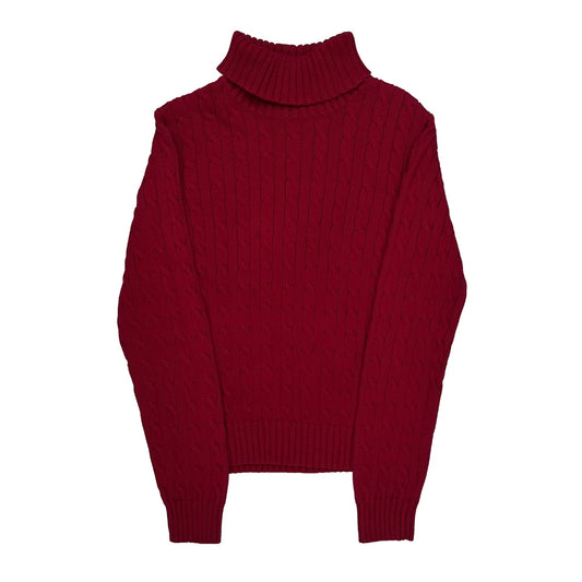 Vintage Cable Knit Tommy Hilfiger Roll Neck Jumper - Medium Red Cotton