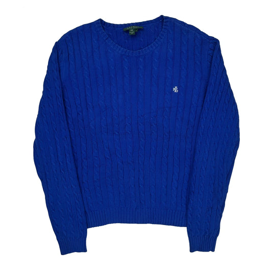 Vintage Ralph Lauren Cable Knit Sweater - Large Blue Cotton