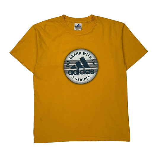 The Brand With The 3 Stripes Adidas Graphic T-Shirt - Medium Yellow Cotton