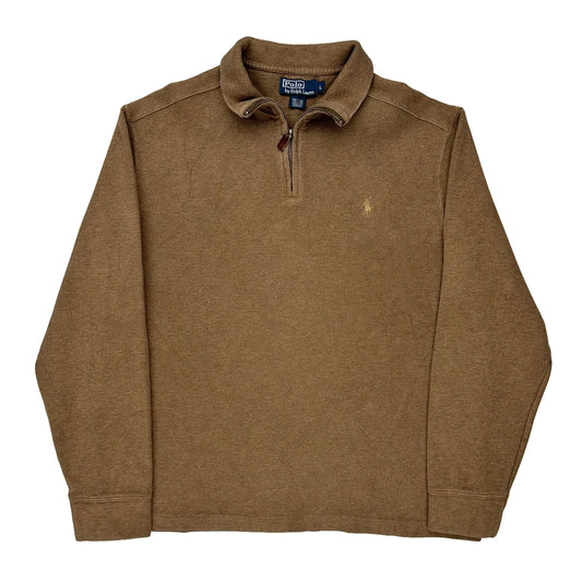 Polo By Ralph Lauren 1/4 Zip - Large Brown Cotton