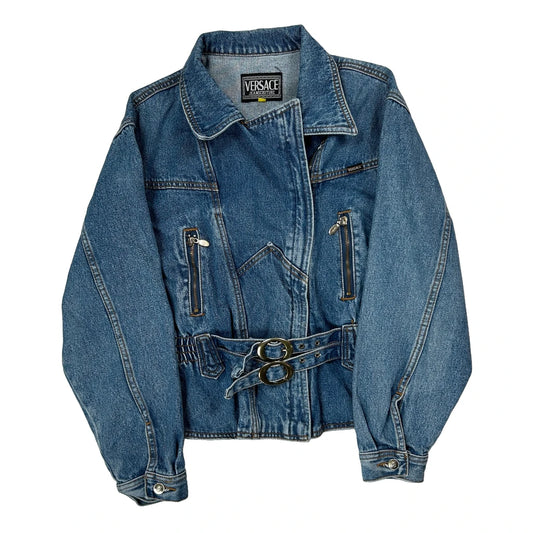 Versace Jeans Couture Biker Denim Jacket - Large Blue Denim