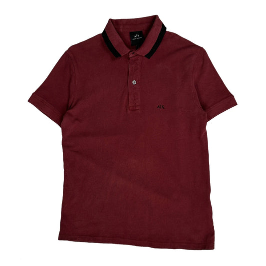 Armani Exchange Polo Shirt - Small Burgundy Cotton