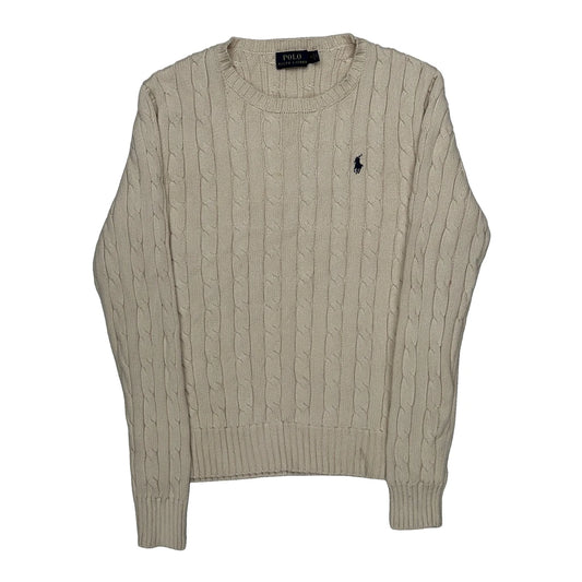 Cable Knit Polo By Ralph Lauren Jumper - Medium Beige Cotton