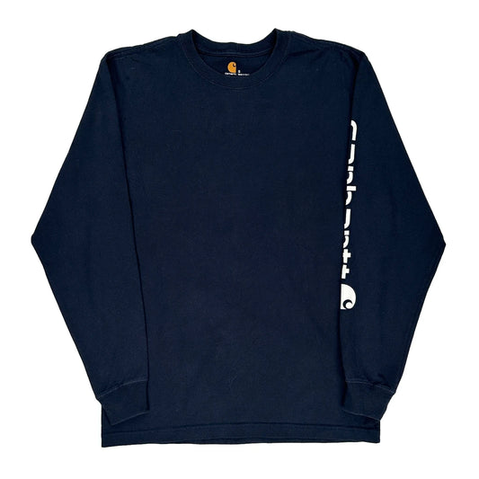 Carhartt Spellout Long Sleeve T-Shirt - Small Navy Cotton